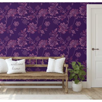 Papel de Parede Floral Vintage Roxo Autoadesivo em Vinil, Revestimento Fácil DIY para Quarto Estilo Fazenda, Sala, Armário - S4Sassy 63,5 cm (L) × 152,4 cm (C) / Roxo - Vinil Liso