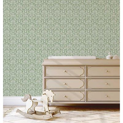 Papel de Parede Floral Clássico Verde Vinil Autoadesivo, Instalação Fácil para Quarto Estilo Fazenda, Sala e Armários - S4Sassy 63,5 cm (L) × 914,4 cm (C) / Verde - Vinil Liso