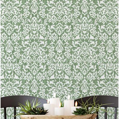 Papel de Parede Floral Clássico Verde Vinil Autoadesivo, Instalação Fácil para Quarto Estilo Fazenda, Sala e Armários - S4Sassy 63,5 cm (L) × 914,4 cm (C) / Verde - Vinil Liso