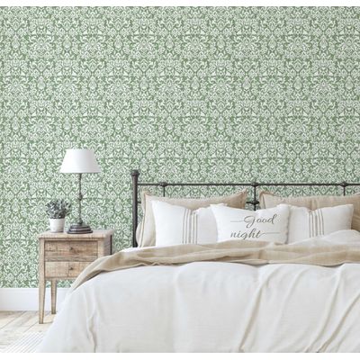 Papel de Parede Floral Clássico Verde Vinil Autoadesivo, Instalação Fácil para Quarto Estilo Fazenda, Sala e Armários - S4Sassy 63,5 cm (L) × 914,4 cm (C) / Verde - Vinil Liso
