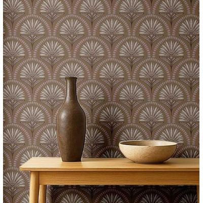 Papel de Parede Art Déco Fan Tree Marrom, Vinil Autoadesivo, Revestimento DIY Fácil para Quarto Estilo Fazenda, Armários e Salas - S4Sassy 63,5 cm (L) × 304,8 cm (C) / Marrom - Vinil Liso