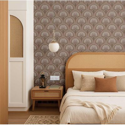 Papel de Parede Art Déco Fan Tree Marrom, Vinil Autoadesivo, Revestimento DIY Fácil para Quarto Estilo Fazenda, Armários e Salas - S4Sassy 63,5 cm (L) × 304,8 cm (C) / Marrom - Vinil Liso
