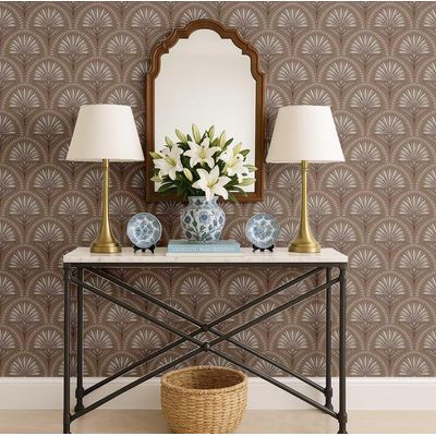 Papel de Parede Art Déco Fan Tree Marrom, Vinil Autoadesivo, Revestimento DIY Fácil para Quarto Estilo Fazenda, Armários e Salas - S4Sassy 63,5 cm (L) × 304,8 cm (C) / Marrom - Vinil Liso