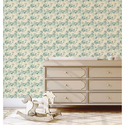 Vinil Autoadesivo Removível Impermeável, Estampa Esboço de Rosa Inspirada na Natureza, Rolo para Paredes, Armários e Cômoda - S4sassy 63,5 cm (L) × 304,8 cm (C) / Verde - Vinil Liso