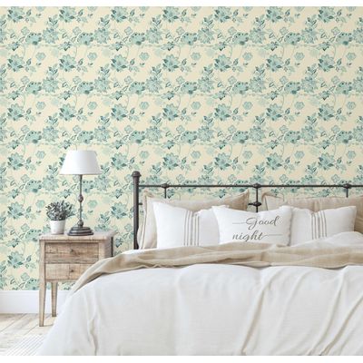 Vinil Autoadesivo Removível Impermeável, Estampa Esboço de Rosa Inspirada na Natureza, Rolo para Paredes, Armários e Cômoda - S4sassy 63,5 cm (L) × 304,8 cm (C) / Verde - Vinil Liso