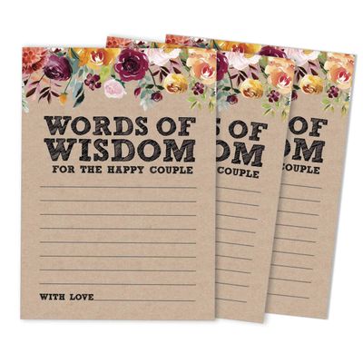 Pacote com 50 Cartões Kraft de Conselhos para Casal, Palavras de Sabedoria, Noiva e Noivo, Jogo para Chá de Panela 13 x 18 cm - Inkdotpot 12,7 Cm × 17,78 Cm / Marrom
