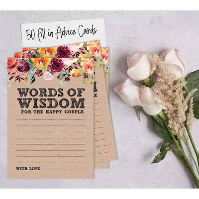 Pacote com 50 Cartões Kraft de Conselhos para Casal, Palavras de Sabedoria, Noiva e Noivo, Jogo para Chá de Panela 13 x 18 cm - Inkdotpot 12,7 Cm × 17,78 Cm / Marrom