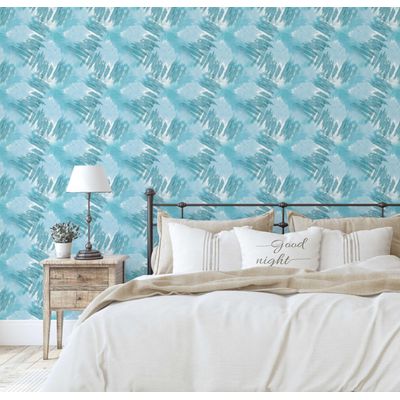 Papel de Parede Vinílico Autoadesivo com Pinceladas Azuis, Envolvente Decorativo, Fácil DIY para Quarto, Armários e Salas - S4Sassy 63,5 cm (L) × 609,6 cm (C) / Azul - Vinil Liso