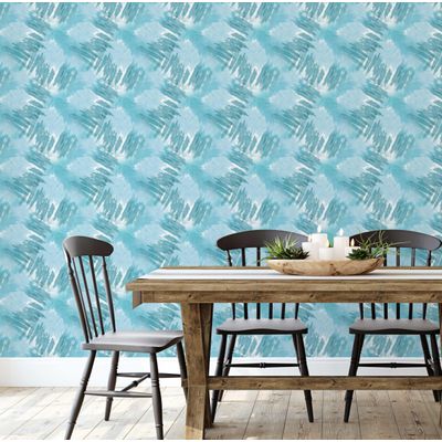 Papel de Parede Vinílico Autoadesivo com Pinceladas Azuis, Envolvente Decorativo, Fácil DIY para Quarto, Armários e Salas - S4Sassy 63,5 cm (L) × 609,6 cm (C) / Azul - Vinil Liso