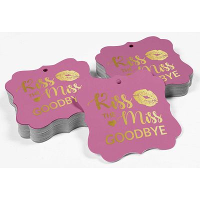 Etiquetas de Papel para Chá de Panela 'Kiss The Miss Goodbye' Formato Colchete com Foil para Artesanato DIY - Inkdotpot 100 Etiquetas Metalizadas / Rosa - Dourado