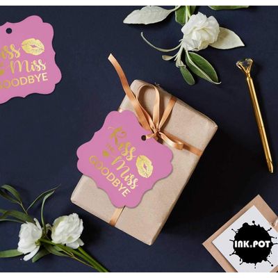 Etiquetas de Papel para Chá de Panela 'Kiss The Miss Goodbye' Formato Colchete com Foil para Artesanato DIY - Inkdotpot 100 Etiquetas Metalizadas / Rosa - Dourado
