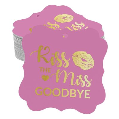 Etiquetas de Papel para Chá de Panela 'Kiss The Miss Goodbye' Formato Colchete com Foil para Artesanato DIY - Inkdotpot 100 Etiquetas Metalizadas / Rosa - Dourado