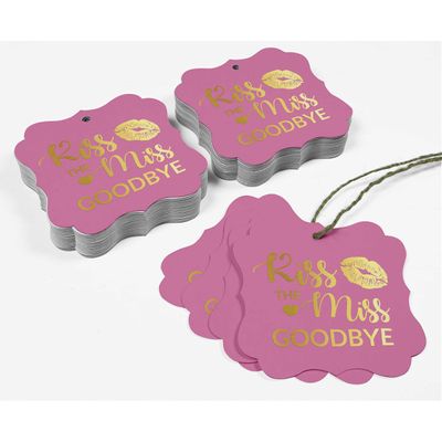 Etiquetas de Papel para Chá de Panela 'Kiss The Miss Goodbye' Formato Colchete com Foil para Artesanato DIY - Inkdotpot 100 Etiquetas Metalizadas / Rosa - Dourado