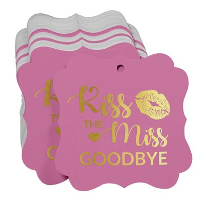 Etiquetas de Papel para Chá de Panela 'Kiss The Miss Goodbye' Formato Colchete com Foil para Artesanato DIY - Inkdotpot 100 Etiquetas Metalizadas / Rosa - Dourado