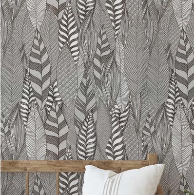 Papel de Parede Prado Botânico Cinza Autoadesivo, Decoração DIY Fácil para Quarto Estilo Fazenda, Sala, Armários - S4Sassy 63,5 cm (L) × 304,8 cm (C) / Cinza - Vinil Liso