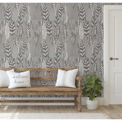 Papel de Parede Prado Botânico Cinza Autoadesivo, Decoração DIY Fácil para Quarto Estilo Fazenda, Sala, Armários - S4Sassy 63,5 cm (L) × 304,8 cm (C) / Cinza - Vinil Liso