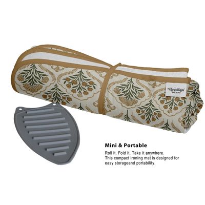 Tapete Magnético Dobrável Algodão c/ Almofada Fibra e Apoio Silicone, Lavável, para Viagem, p/ Tábua (Mesa,Lav./Sec.) - Floral - Vargottam 71,12 Cm × 121,92 Cm / Bege
