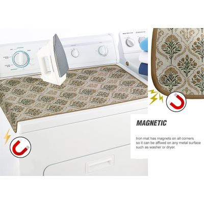 Tapete Magnético Dobrável Algodão c/ Almofada Fibra e Apoio Silicone, Lavável, para Viagem, p/ Tábua (Mesa,Lav./Sec.) - Floral - Vargottam 71,12 Cm × 121,92 Cm / Bege