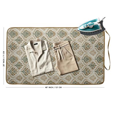 Tapete Magnético Dobrável Algodão c/ Almofada Fibra e Apoio Silicone, Lavável, para Viagem, p/ Tábua (Mesa,Lav./Sec.) - Floral - Vargottam 71,12 Cm × 121,92 Cm / Bege