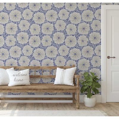 Papel de Parede Floral Moderno Azul, Vinil Autoadesivo, Decorativo, Fácil DIY para Quarto, Armários e Ambientes - S4Sassy 63,5 cm (L) × 304,8 cm (C) / Azul - Vinil Liso