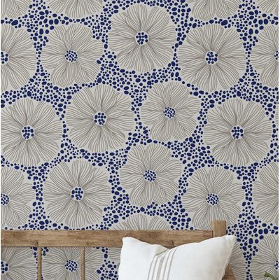 Papel de Parede Floral Moderno Azul, Vinil Autoadesivo, Decorativo, Fácil DIY para Quarto, Armários e Ambientes - S4Sassy 63,5 cm (L) × 304,8 cm (C) / Azul - Vinil Liso