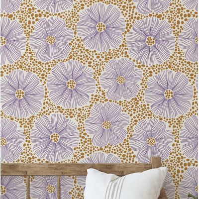 Papel de Parede Floral Artístico Moderno Roxo, Vinil Autoadesivo, Revestimento Decorativo Fácil DIY para Quarto, Armários e Salas - S4Sassy 63,5 cm (L) × 304,8 cm (C) / Roxo - Vinil Liso