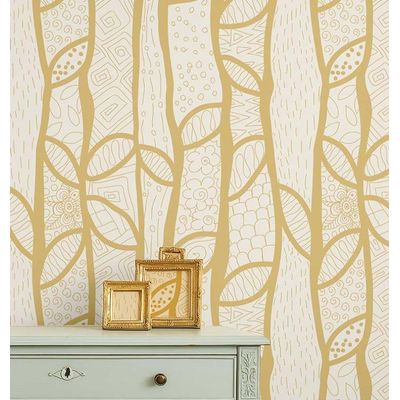 Papel de Parede Moderno Padrão Abstrato de Árvore Amarelo, Vinil Autoadesivo, Instalação Fácil para Quarto, Armários e Salas - S4Sassy 63,5 cm (L) × 609,6 cm (C) / Amarelo - Vinil Liso