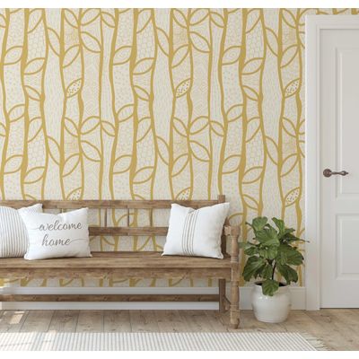 Papel de Parede Moderno Padrão Abstrato de Árvore Amarelo, Vinil Autoadesivo, Instalação Fácil para Quarto, Armários e Salas - S4Sassy 63,5 cm (L) × 609,6 cm (C) / Amarelo - Vinil Liso
