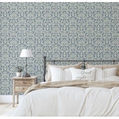 Papel de Parede Floral Clássico Azul, Vinil Autoadesivo, Envoltório, Fácil DIY para Quarto Fazenda, Sala, Armários, Ambientes - S4Sassy 63,5 cm (L) × 304,8 cm (C) / Azul - Vinil Liso