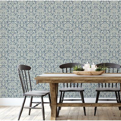 Papel de Parede Floral Clássico Azul, Vinil Autoadesivo, Envoltório, Fácil DIY para Quarto Fazenda, Sala, Armários, Ambientes - S4Sassy 63,5 cm (L) × 304,8 cm (C) / Azul - Vinil Liso