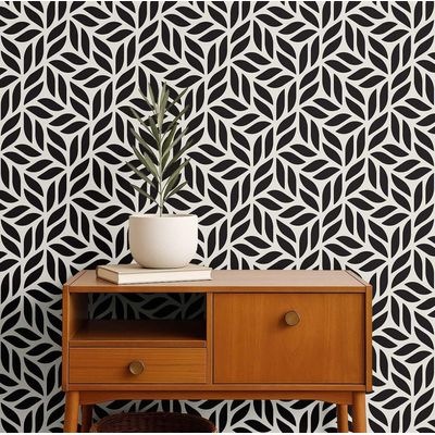Papel de Parede Folha em Grade Moderno, Preto, Vinil Autoadesivo, Aplicação Fácil DIY para Quarto, Armários e Salas - S4Sassy 63,5 cm (L) × 609,6 cm (C) / Preto - Vinil Liso