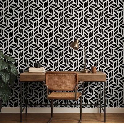 Papel de Parede Folha em Grade Moderno, Preto, Vinil Autoadesivo, Aplicação Fácil DIY para Quarto, Armários e Salas - S4Sassy 63,5 cm (L) × 609,6 cm (C) / Preto - Vinil Liso