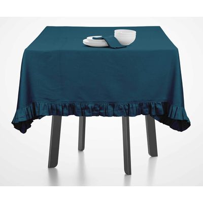 Toalha de Mesa Redonda com Babados para Cozinha e Sala de Jantar, Capa para Tampo de Mesa, Decoração, Algodão Lisa, Azul - Vargottam 137,16 Cm × 137,16 Cm – Quadrado / Azul