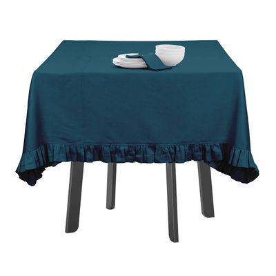 Toalha de Mesa Redonda com Babados para Cozinha e Sala de Jantar, Capa para Tampo de Mesa, Decoração, Algodão Lisa, Azul - Vargottam 137,16 Cm × 137,16 Cm – Quadrado / Azul