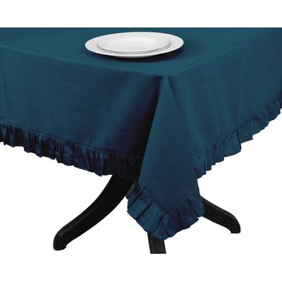 Toalha de Mesa Redonda com Babados para Cozinha e Sala de Jantar, Capa para Tampo de Mesa, Decoração, Algodão Lisa, Azul - Vargottam 137,16 Cm × 137,16 Cm – Quadrado / Azul