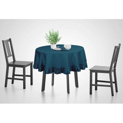 Toalha de Mesa Redonda com Babados para Cozinha e Sala de Jantar, Capa para Tampo de Mesa, Decoração, Algodão Lisa, Azul - Vargottam 137,16 Cm × 137,16 Cm – Quadrado / Azul