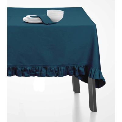 Toalha de Mesa Redonda com Babados para Cozinha e Sala de Jantar, Capa para Tampo de Mesa, Decoração, Algodão Lisa, Azul - Vargottam 137,16 Cm × 137,16 Cm – Quadrado / Azul