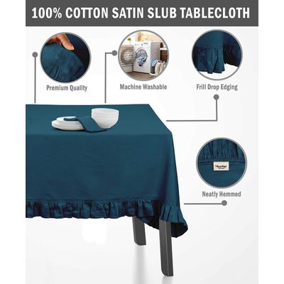 Toalha de Mesa Redonda com Babados para Cozinha e Sala de Jantar, Capa para Tampo de Mesa, Decoração, Algodão Lisa, Azul - Vargottam 137,16 Cm × 137,16 Cm – Quadrado / Azul