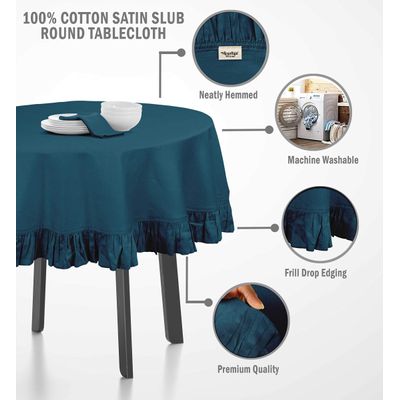 Toalha de Mesa Redonda com Babados para Cozinha e Sala de Jantar, Capa para Tampo de Mesa, Decoração, Algodão Lisa, Azul - Vargottam 137,16 Cm × 137,16 Cm – Quadrado / Azul