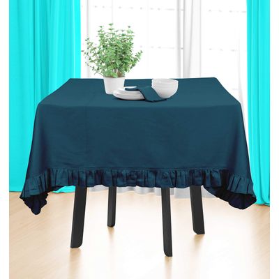 Toalha de Mesa Redonda com Babados para Cozinha e Sala de Jantar, Capa para Tampo de Mesa, Decoração, Algodão Lisa, Azul - Vargottam 137,16 Cm × 137,16 Cm – Quadrado / Azul