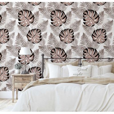 Papel de Parede Vinílico Autoadesivo Monstera Chic À Prova D'Água Marrom, Removível para Quartos, Salas, Locatários e Armários - S4Sassy 63,5 cm (L) × 152,4 cm (C) / Marrom - Vinil Texturizado