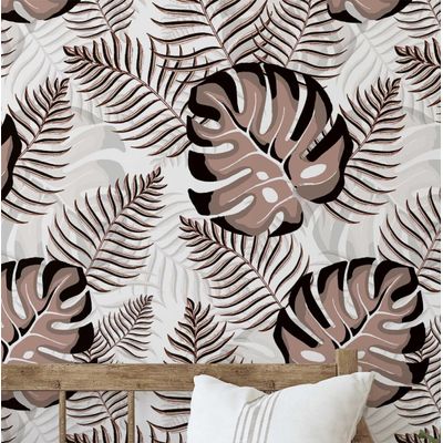 Papel de Parede Vinílico Autoadesivo Monstera Chic À Prova D'Água Marrom, Removível para Quartos, Salas, Locatários e Armários - S4Sassy 63,5 cm (L) × 152,4 cm (C) / Marrom - Vinil Texturizado
