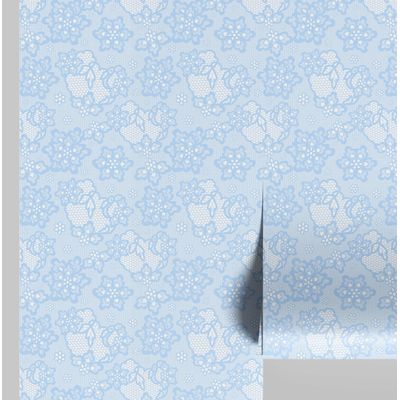 Papel de Parede Floral Coração em Renda Estilo Cottage Azul, Vinil Autoadesivo, Fácil DIY para Quarto de Fazenda, Sala, Armários - S4Sassy 63,5 cm (L) × 152,4 cm (C) / Azul - Vinil Texturizado
