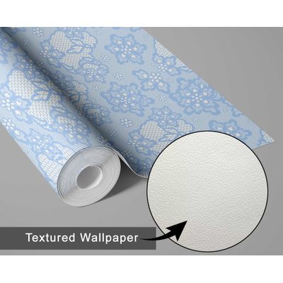 Papel de Parede Floral Coração em Renda Estilo Cottage Azul, Vinil Autoadesivo, Fácil DIY para Quarto de Fazenda, Sala, Armários - S4Sassy 63,5 cm (L) × 152,4 cm (C) / Azul - Vinil Texturizado