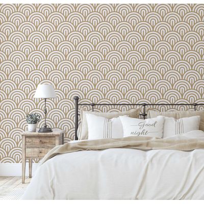 Papel de Parede Geométrico Semi-Círculo Moderno Marrom Autoadesivo de Vinil, Fácil Aplicação para Quarto, Armários e Sala - S4Sassy 63,5 cm (L) × 914,4 cm (C) / Marrom - Vinil Liso