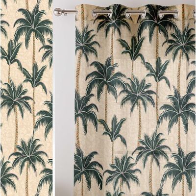 Cortinas Voil Extra Longas com Estampa de Coqueiro para Janelas e Portas de Altura Dupla, 2 Painéis, Ilhós, Georgette Filtrante - Vargottam 132,08 Cm (L) × 228,6 Cm (C) / Verde