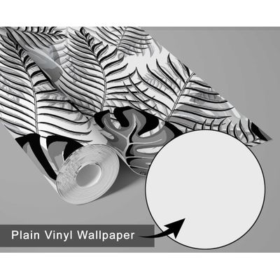 Papel de Parede Vinílico Autoadesivo Monstera Chic de Selva Impermeável Removível Cinza para Quartos e Salas, Armários - S4Sassy 63,5 cm (L) × 914,4 cm (C) / Cinza - Vinil Liso