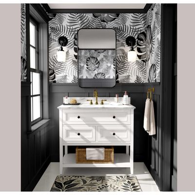 Papel de Parede Vinílico Autoadesivo Monstera Chic de Selva Impermeável Removível Cinza para Quartos e Salas, Armários - S4Sassy 63,5 cm (L) × 914,4 cm (C) / Cinza - Vinil Liso