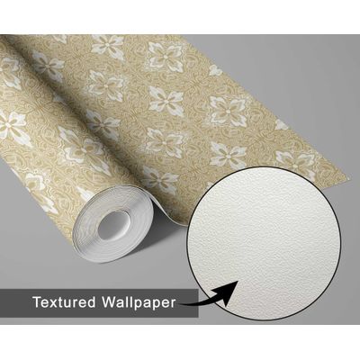 Papel de Parede Azulejo Floral Ornamentado Bege Autoadesivo em Vinil, Fácil DIY para Quarto Estilo Fazenda, Sala e Armários - S4Sassy 63,5 cm (L) × 609,6 cm (C) / Bege - Vinil Texturizado