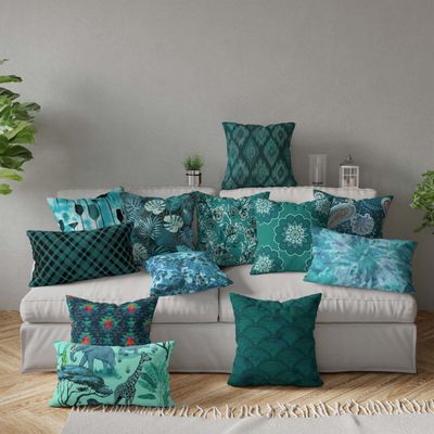 Capa de Travesseiro e Capa de Almofada Decorativa Estampada em Azul - Vargottam 30,48 Cm × 30,48 Cm – Quadrado / Azul